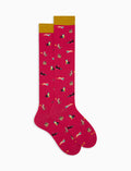 Calze lunghe donna cotone leggero fucsia fantasia gatti