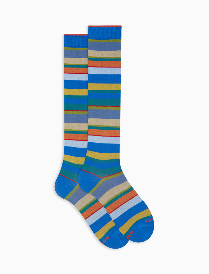 Calze lunghe donna cotone righe multicolor azzurro - Gallo 1927 - Official Online Shop
