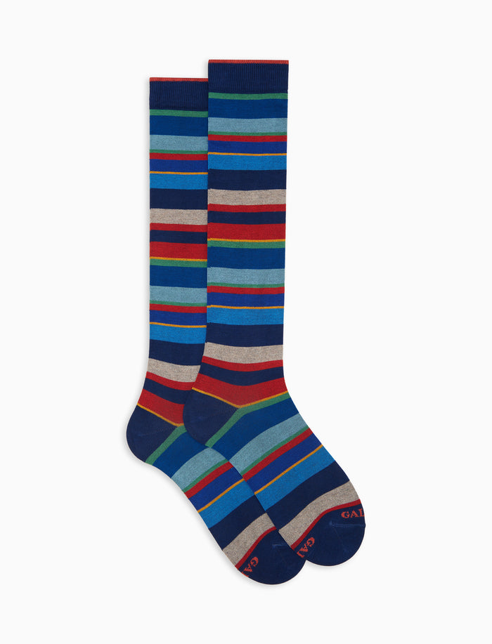 Calze lunghe donna cotone righe multicolor blu - Gallo 1927 - Official Online Shop