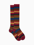 Calze lunghe donna cotone righe multicolor fucsia - Gallo 1927 - Official Online Shop