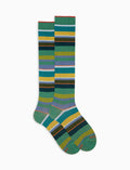 Calze lunghe donna cotone righe multicolor verde - Gallo 1927 - Official Online Shop