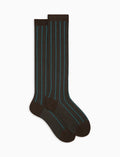 Calze lunghe donna cotone marrone fantasia twin rib spaziata - Gallo 1927 - Official Online Shop