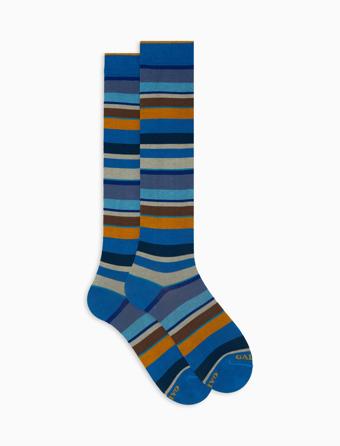 Calze lunghe donna cotone righe multicolor azzurro - Gallo 1927 - Official Online Shop