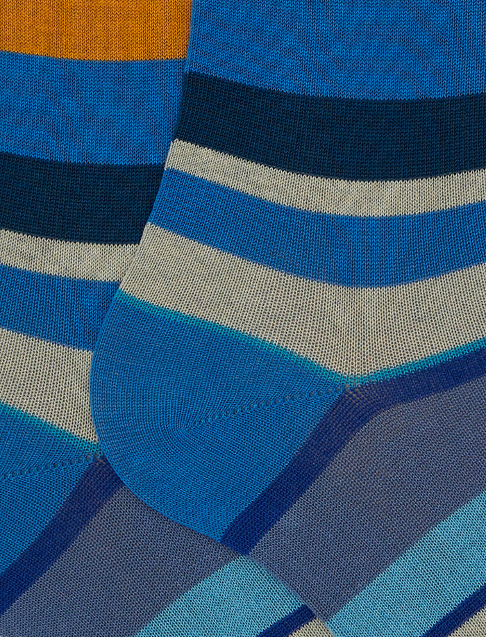 Calze lunghe donna cotone righe multicolor azzurro - Gallo 1927 - Official Online Shop