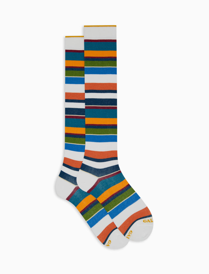 Calze lunghe donna cotone righe multicolor bianco - Gallo 1927 - Official Online Shop