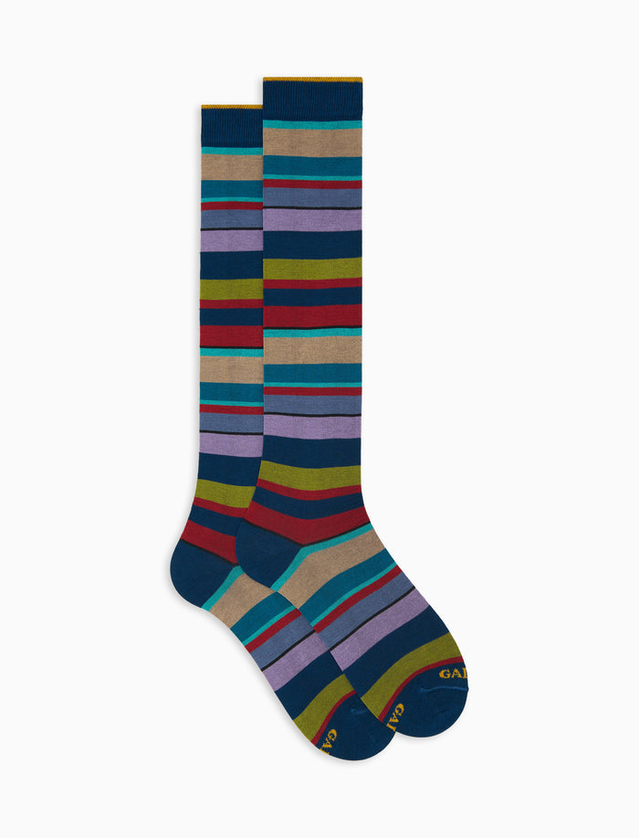 Calze lunghe donna cotone righe multicolor blu - Gallo 1927 - Official Online Shop