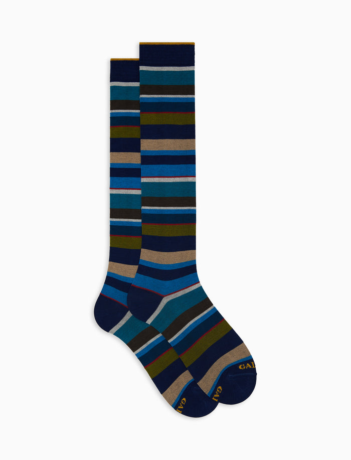 Calze lunghe donna cotone righe multicolor blu - Gallo 1927 - Official Online Shop