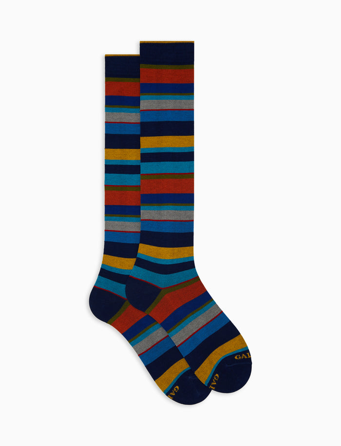 Calze lunghe donna cotone righe multicolor blu - Gallo 1927 - Official Online Shop