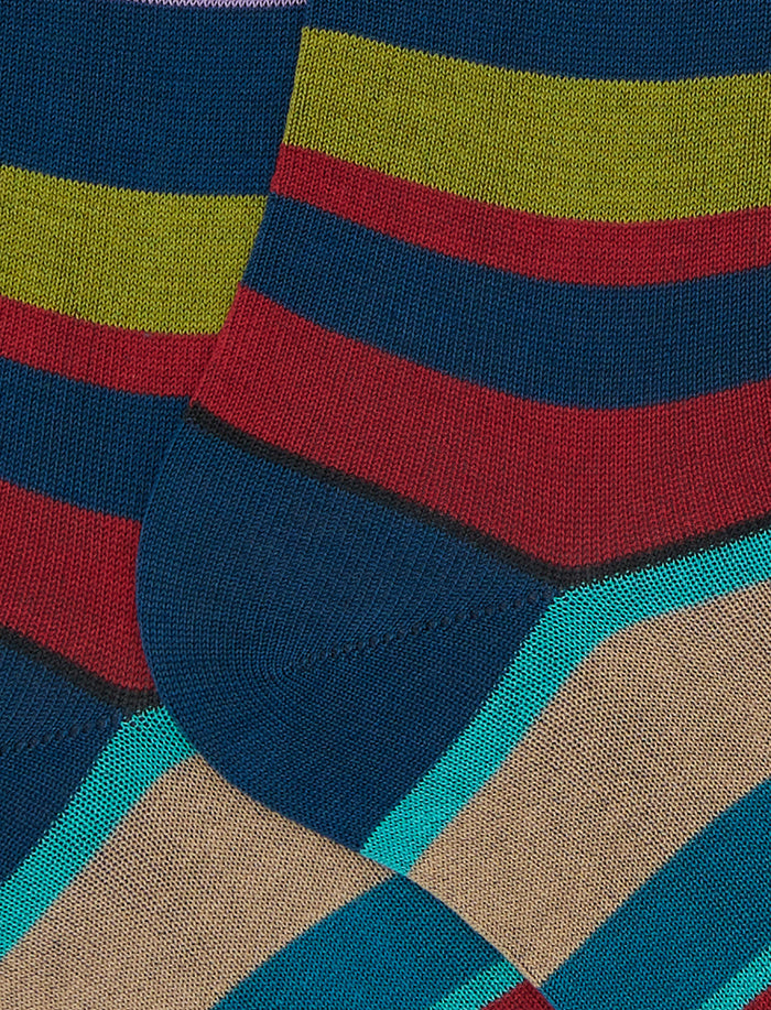 Calze lunghe donna cotone righe multicolor blu - Gallo 1927 - Official Online Shop