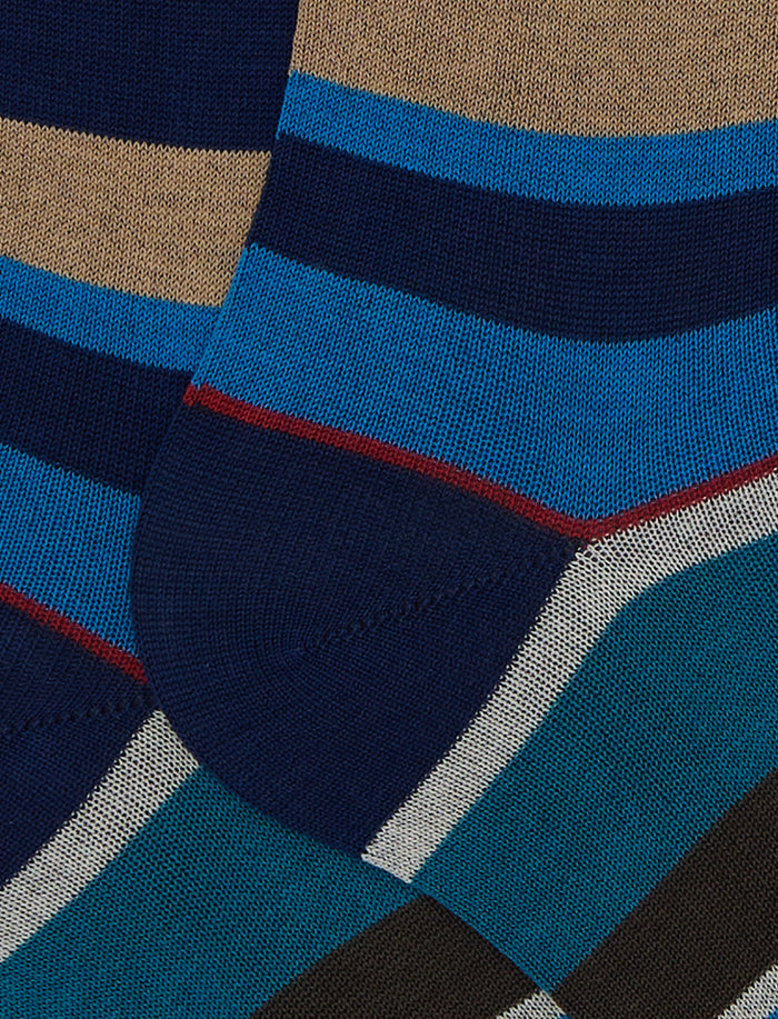 Calze lunghe donna cotone righe multicolor blu - Gallo 1927 - Official Online Shop