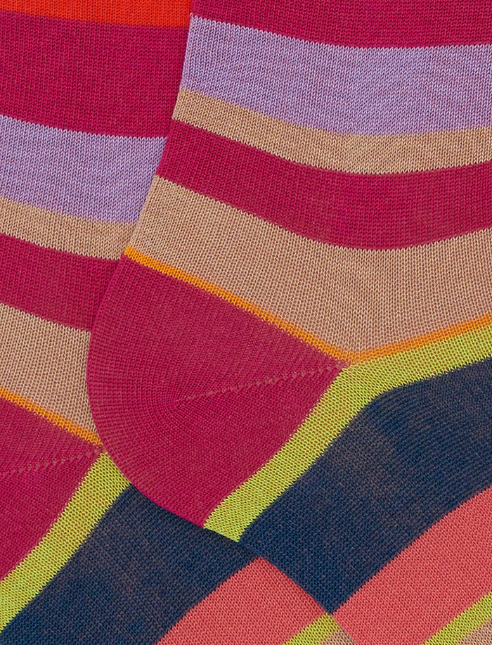 Calze lunghe donna cotone righe multicolor fucsia - Gallo 1927 - Official Online Shop