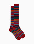 Calze lunghe donna cotone righe multicolor rosso - Gallo 1927 - Official Online Shop