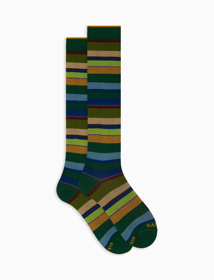 Calze lunghe donna cotone righe multicolor verde - Gallo 1927 - Official Online Shop