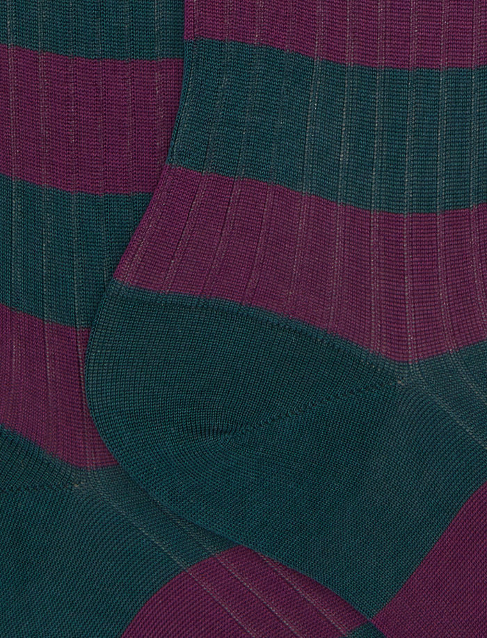 Calze lunghe donna cotone verde a coste righe bicolore - Gallo 1927 - Official Online Shop