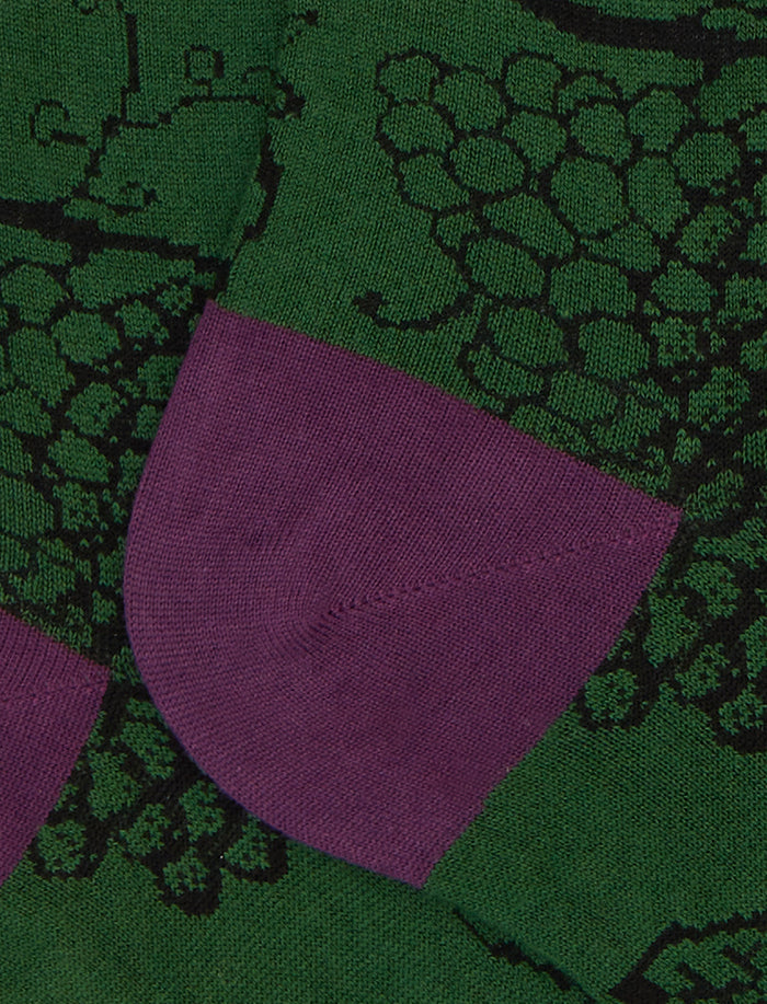 Calze lunghe donna cotone verde fantasia grappoli d'uva - Gallo 1927 - Official Online Shop