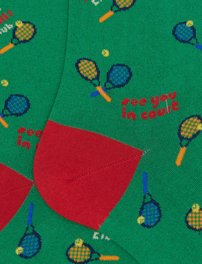 Calze lunghe donna cotone verde fantasia tennis - Gallo 1927 - Official Online Shop