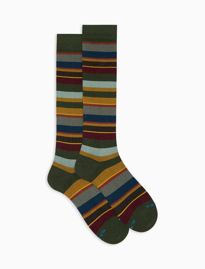 Calze lunghe donna cotone verde righe multicolor - Gallo 1927 - Official Online Shop