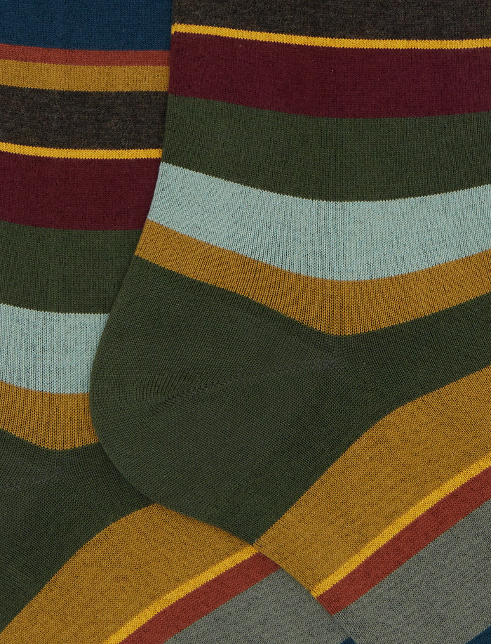 Calze lunghe donna cotone verde righe multicolor - Gallo 1927 - Official Online Shop