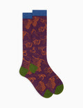Calze lunghe donna cotone viola fantasia grappoli d'uva - Gallo 1927 - Official Online Shop