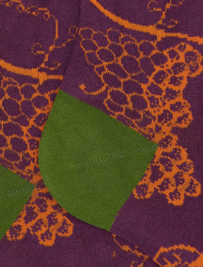 Calze lunghe donna cotone viola fantasia grappoli d'uva - Gallo 1927 - Official Online Shop
