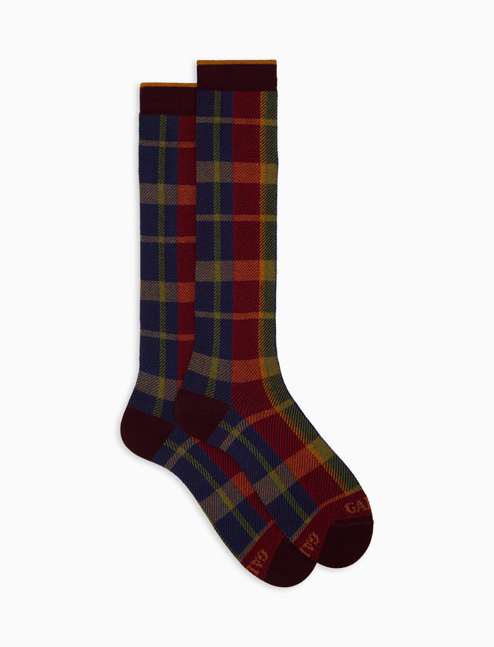 Calze lunghe donna cotone viola fantasia tartan - Gallo 1927 - Official Online Shop