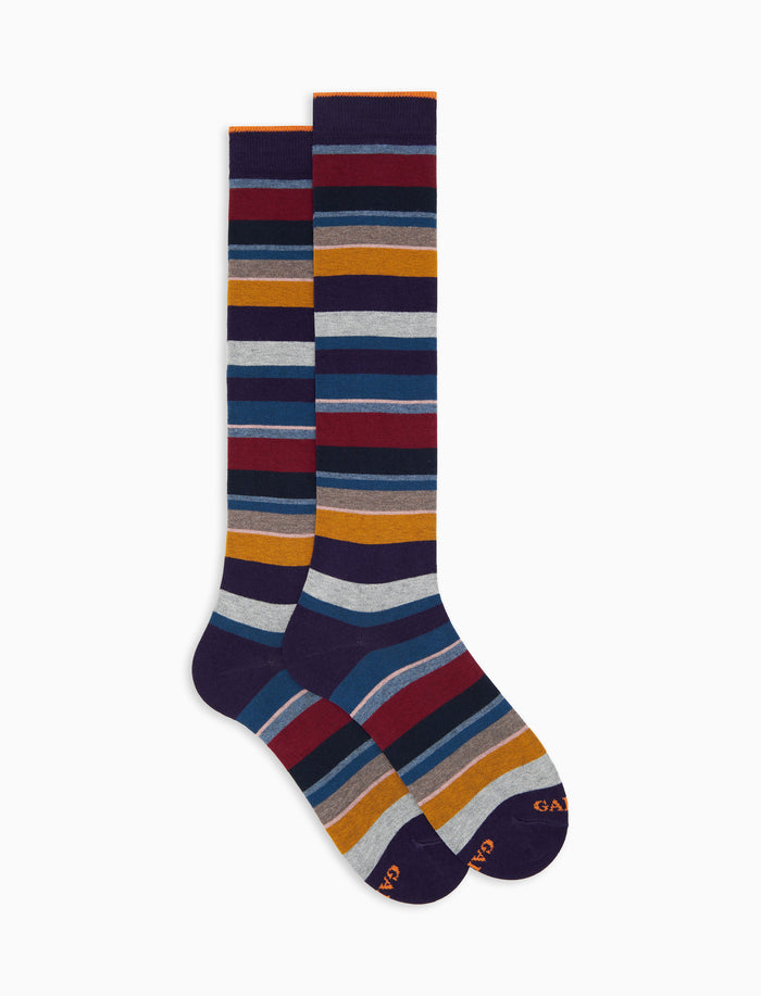 Calze lunghe donna cotone viola righe multicolor - Gallo 1927 - Official Online Shop