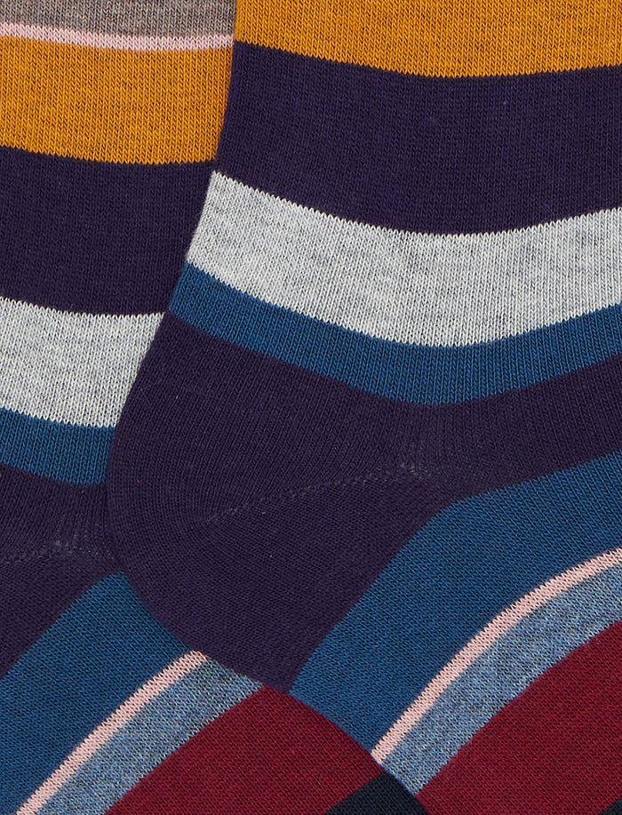 Calze lunghe donna cotone viola righe multicolor - Gallo 1927 - Official Online Shop