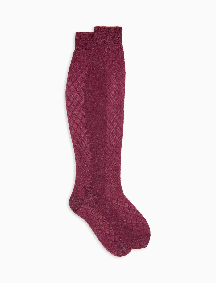 Calze lunghe donna fucsia rombi in trasparenza con effetto scintillante