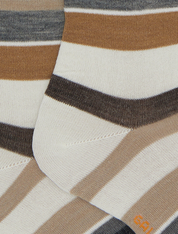 Calze lunghe donna lana beige righe multicolor - Gallo 1927 - Official Online Shop