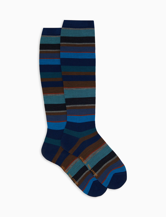 Calze lunghe donna lana blu righe multicolor - Gallo 1927 - Official Online Shop