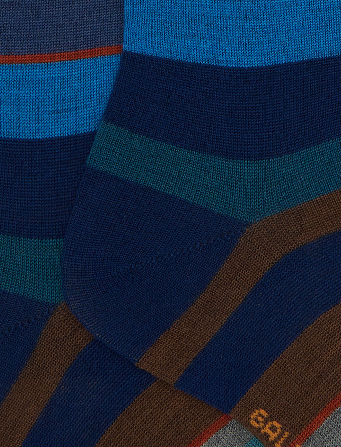Calze lunghe donna lana blu righe multicolor - Gallo 1927 - Official Online Shop