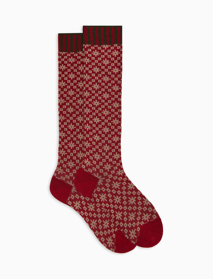 Calze lunghe donna lana rosso fantasia norvegese - Gallo 1927 - Official Online Shop