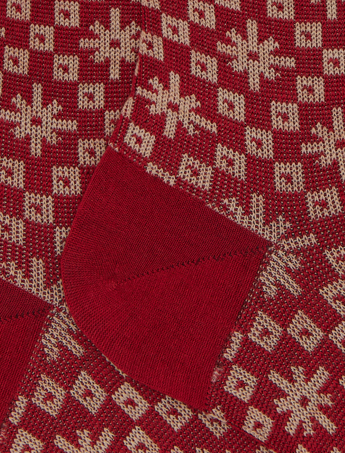 Calze lunghe donna lana rosso fantasia norvegese - Gallo 1927 - Official Online Shop