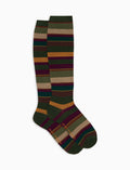 Calze lunghe donna lana verde righe multicolor - Gallo 1927 - Official Online Shop