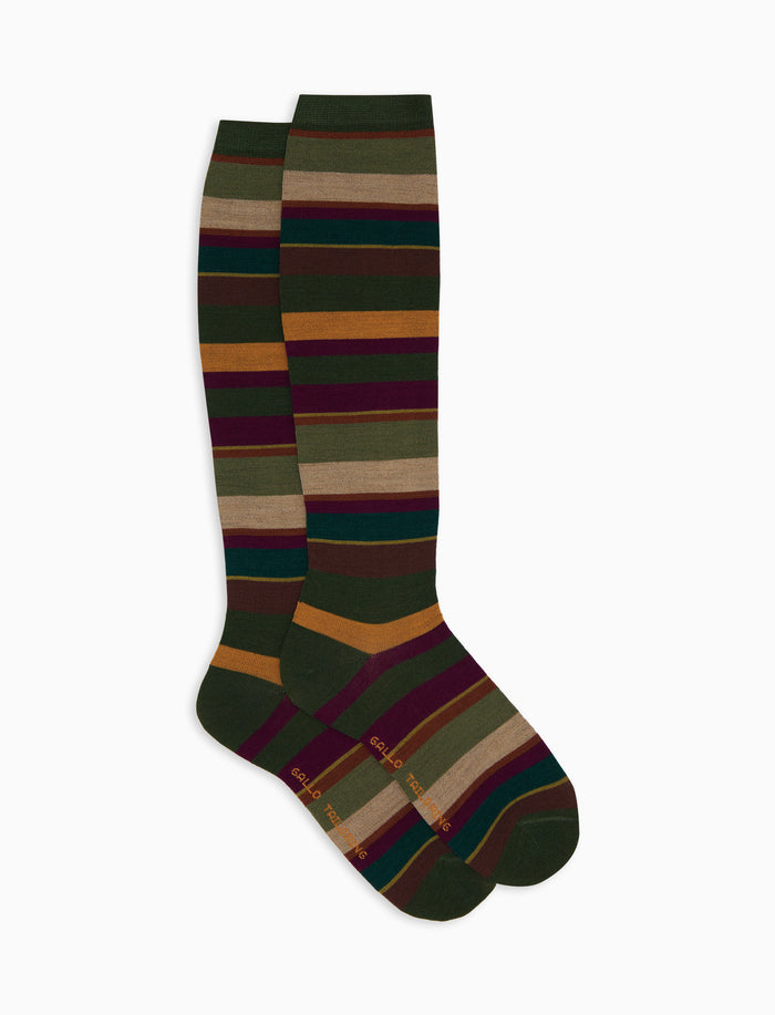 Calze lunghe donna lana verde righe multicolor - Gallo 1927 - Official Online Shop