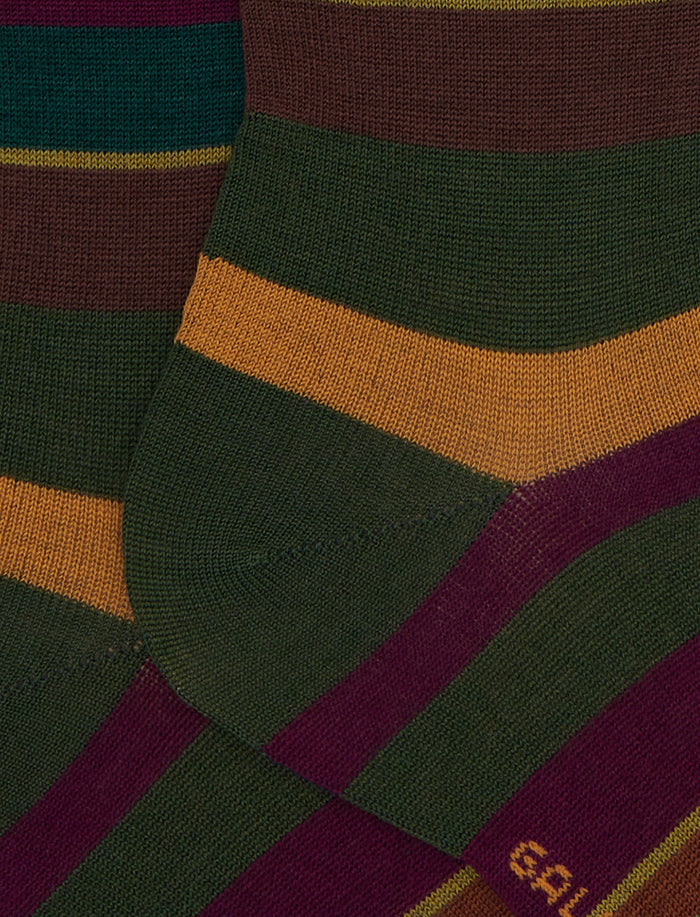 Calze lunghe donna lana verde righe multicolor - Gallo 1927 - Official Online Shop