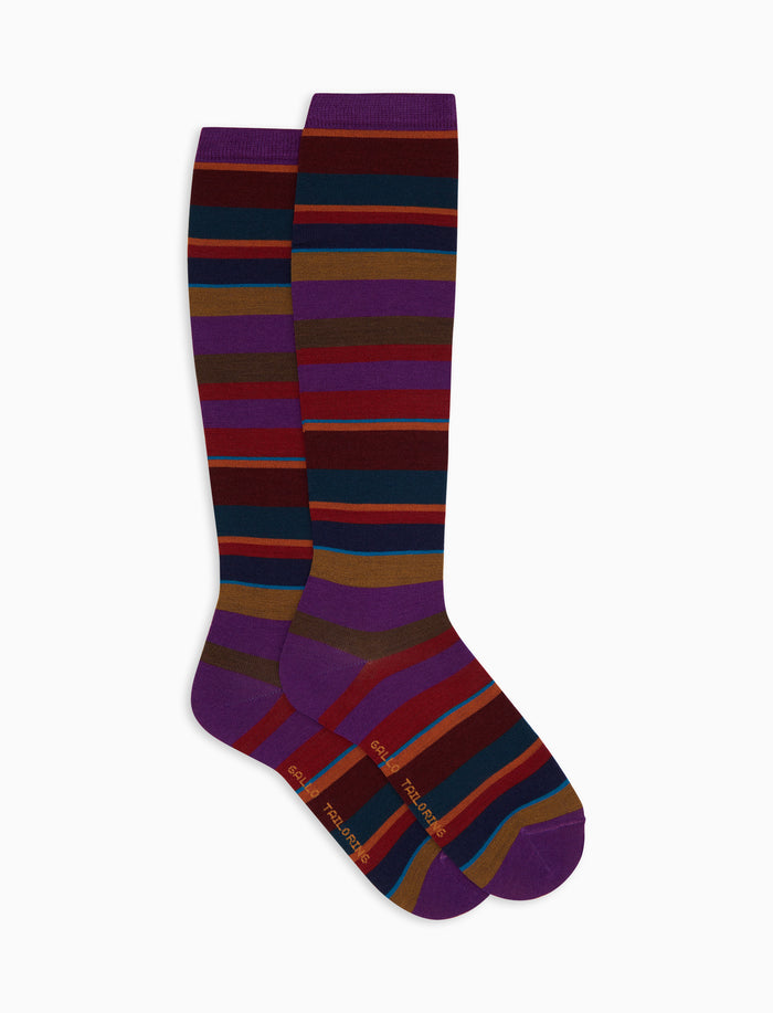 Calze lunghe donna lana viola righe multicolor - Gallo 1927 - Official Online Shop