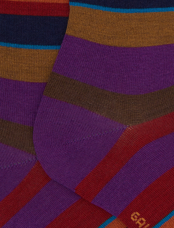 Calze lunghe donna lana viola righe multicolor - Gallo 1927 - Official Online Shop