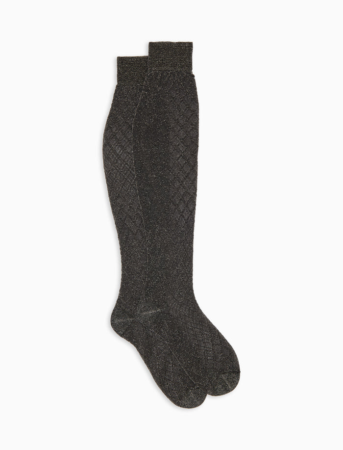 Calze lunghe donna nere rombi in trasparenza con effetto scintillante