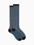 Calze lunghe donna viscosa blu fantasia piastrella - Gallo 1927 - Official Online Shop