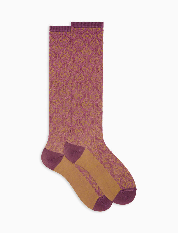 Calze lunghe donna viscosa fucsia fantasia stile liberty
