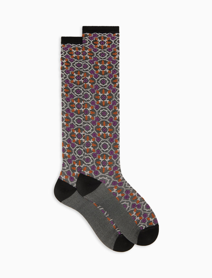 Calze lunghe donna viscosa nera fantasia piastrella - Gallo 1927 - Official Online Shop