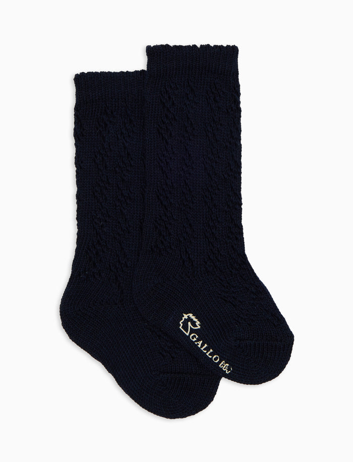 Calze lunghe traforate bambino cotone blu tinta unita - Gallo 1927 - Official Online Shop