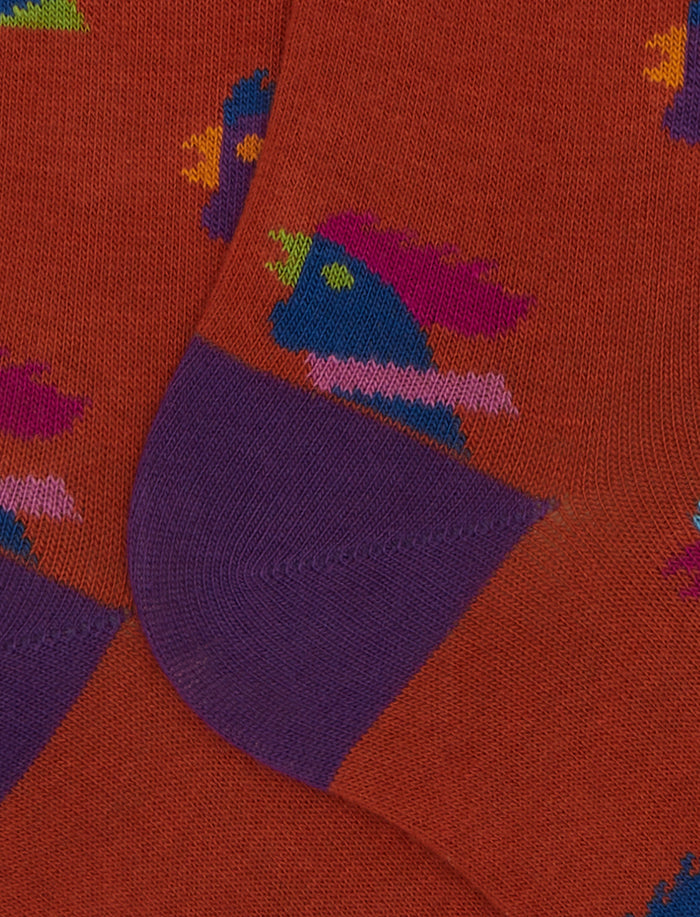 Calze lunghe uomo cotone arancio fantasia galli multicolore - Gallo 1927 - Official Online Shop