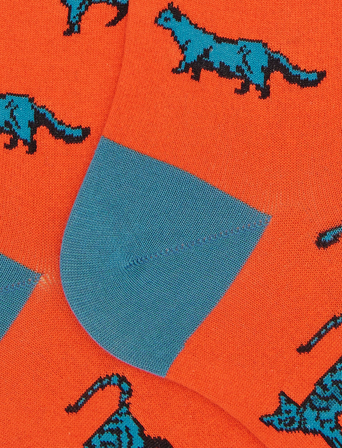 Calze lunghe uomo cotone arancio fantasia gatti - Gallo 1927 - Official Online Shop