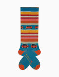 Calze lunghe uomo cotone azzurro con righe multicolor e Fiat Topolino