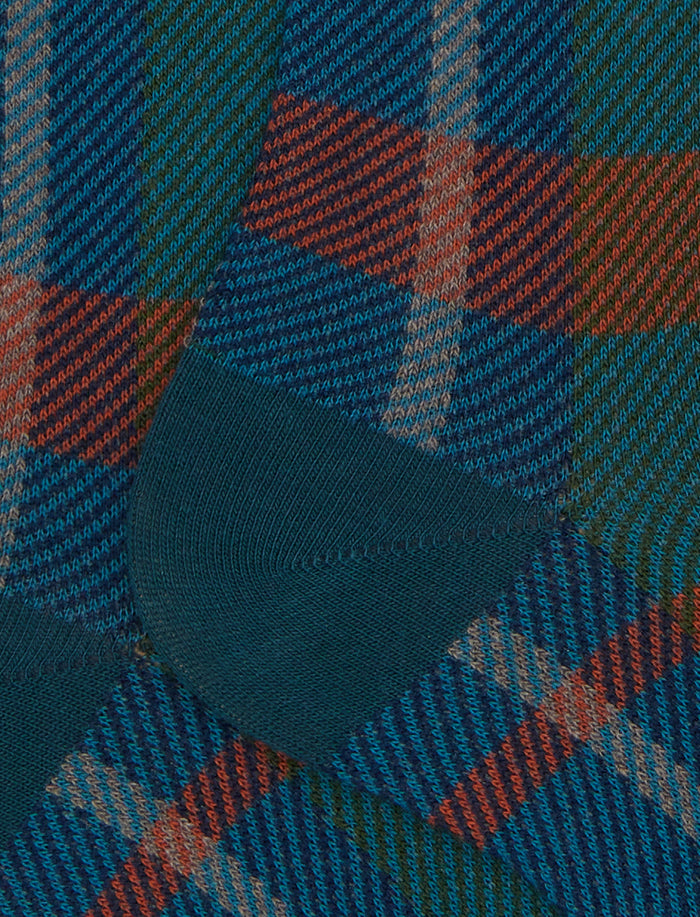 Calze lunghe uomo cotone azzurro fantasia tartan - Gallo 1927 - Official Online Shop
