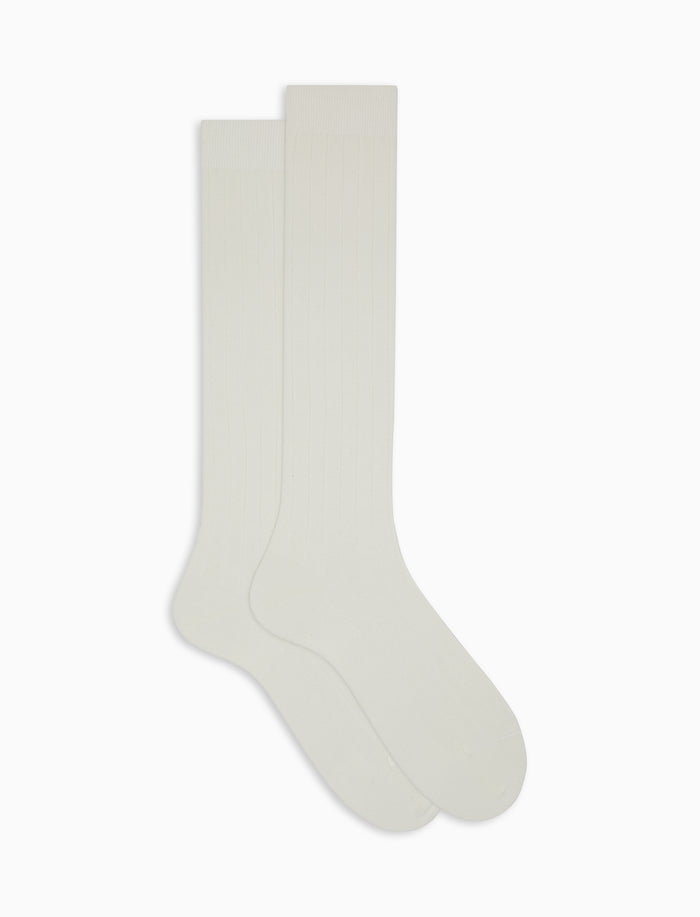 Calze lunghe uomo cotone bianco tinta unita a coste - Gallo 1927 - Official Online Shop