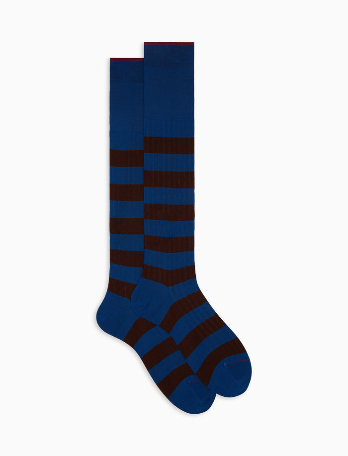 Calze lunghe uomo cotone blu a coste righe bicolore - Gallo 1927 - Official Online Shop