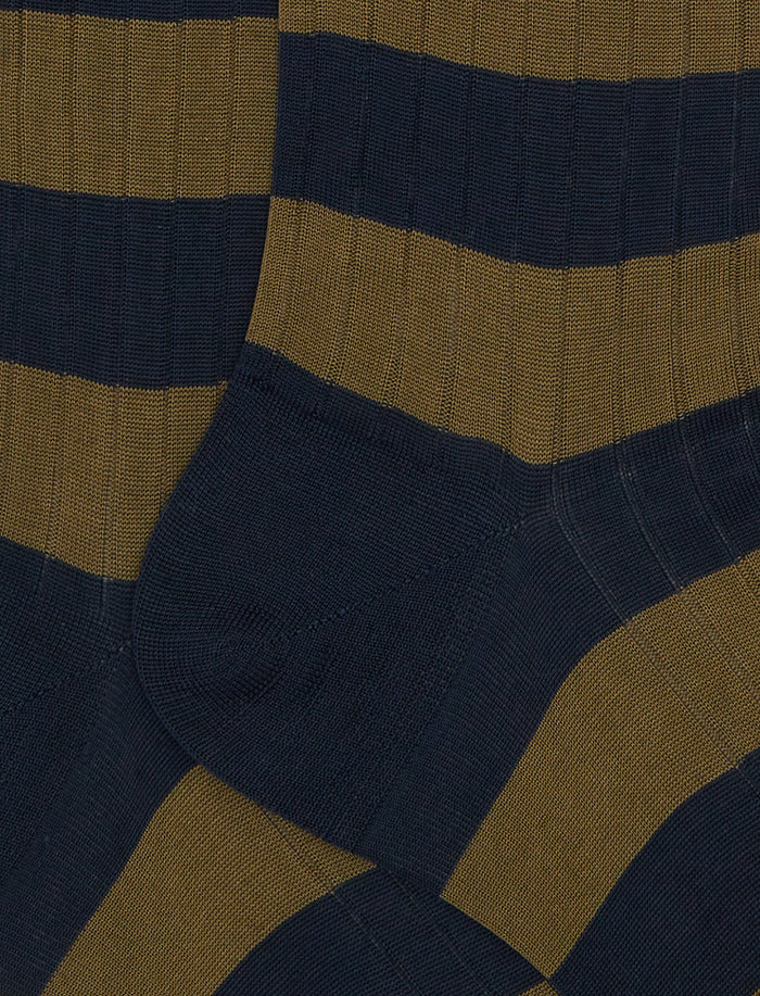 Calze lunghe uomo cotone blu a coste righe bicolore - Gallo 1927 - Official Online Shop